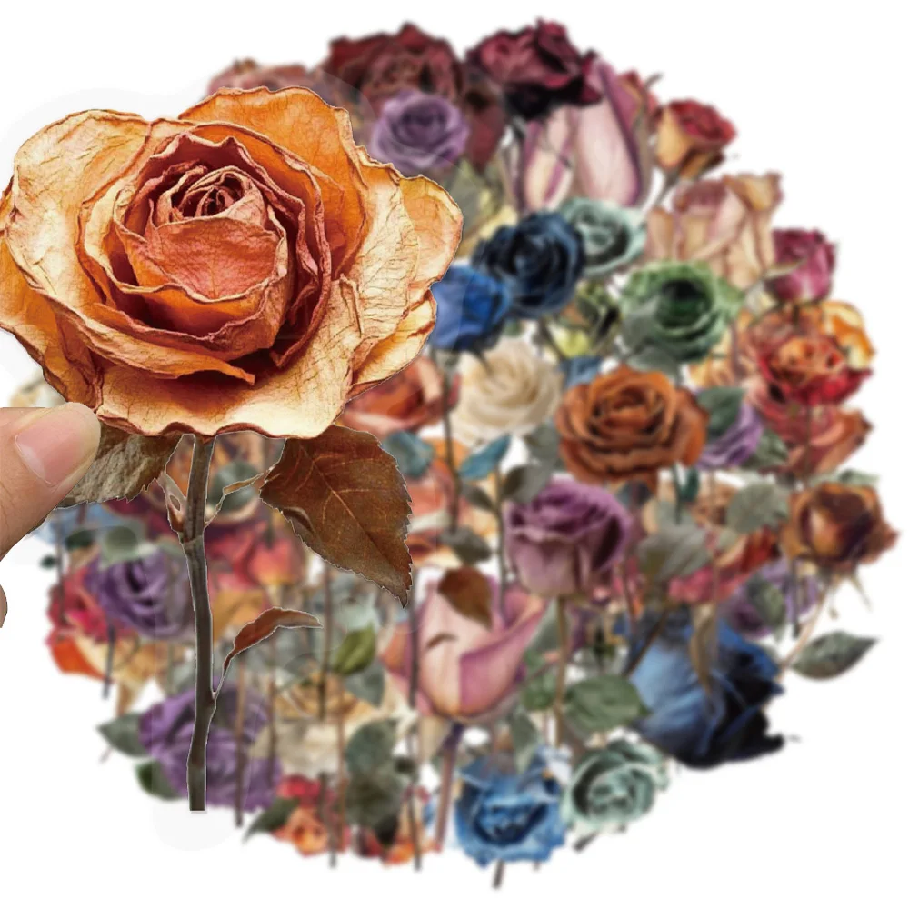 50PCS Getrocknete Rose Dekorative Graffiti Aufkleber DIY Gepäck Notebook Skateboard Motorrad PET Wasserdichte Aufkleber