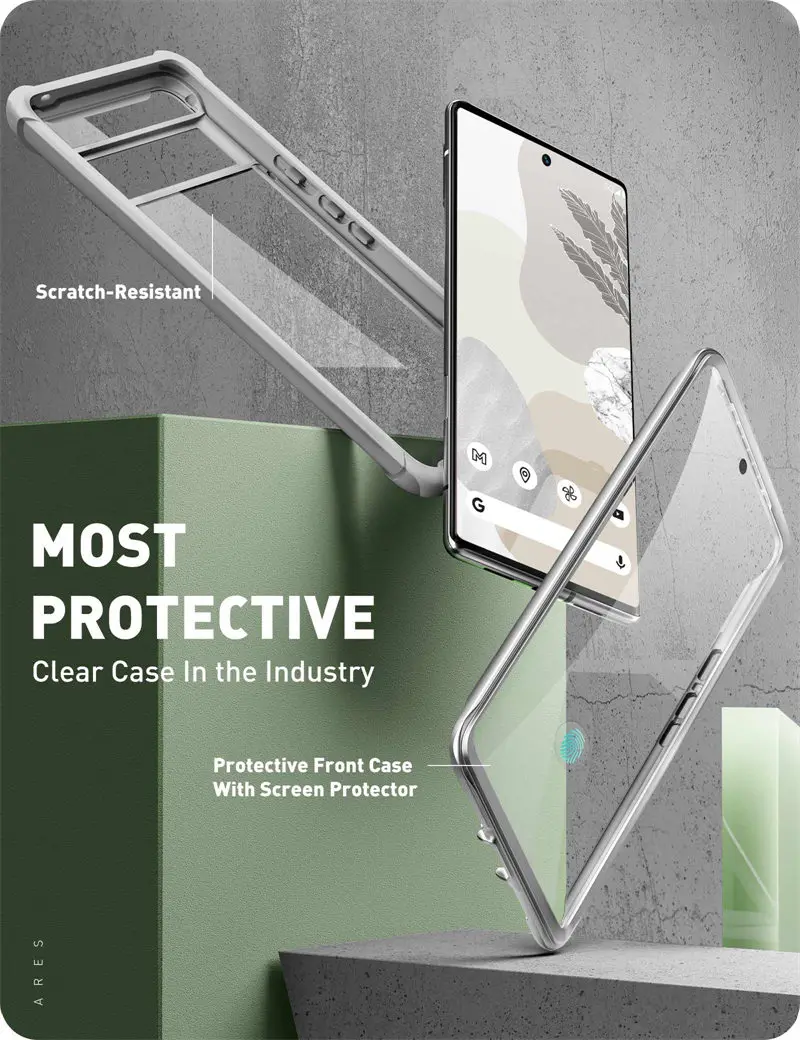 pour étui google pixel pro série ares étui transparent double couche robuste avec protecteur intégré