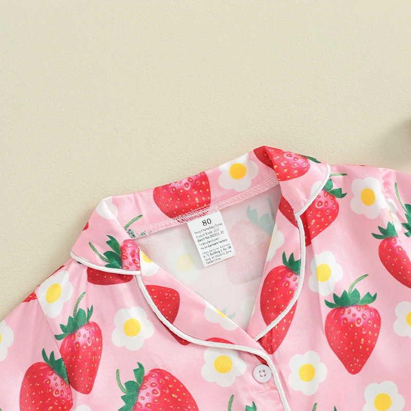 Toddler Girl Summer Pajamas 12 months 2t 3t 4t 5t 6t 7t Short Sleeve T-Shirt Top Strawberry Shorts Baby Sleepwear Set