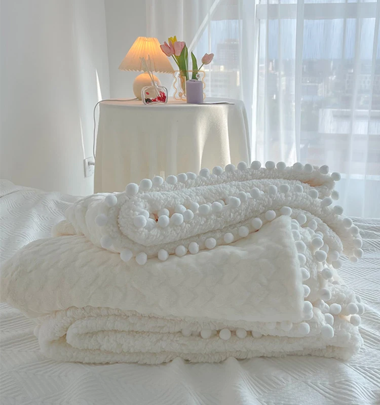 pom pom lance cobertor de malha lã flanela veludo borlas franja decorativa gêmeo quente macio aconchegante malha para sofá cama