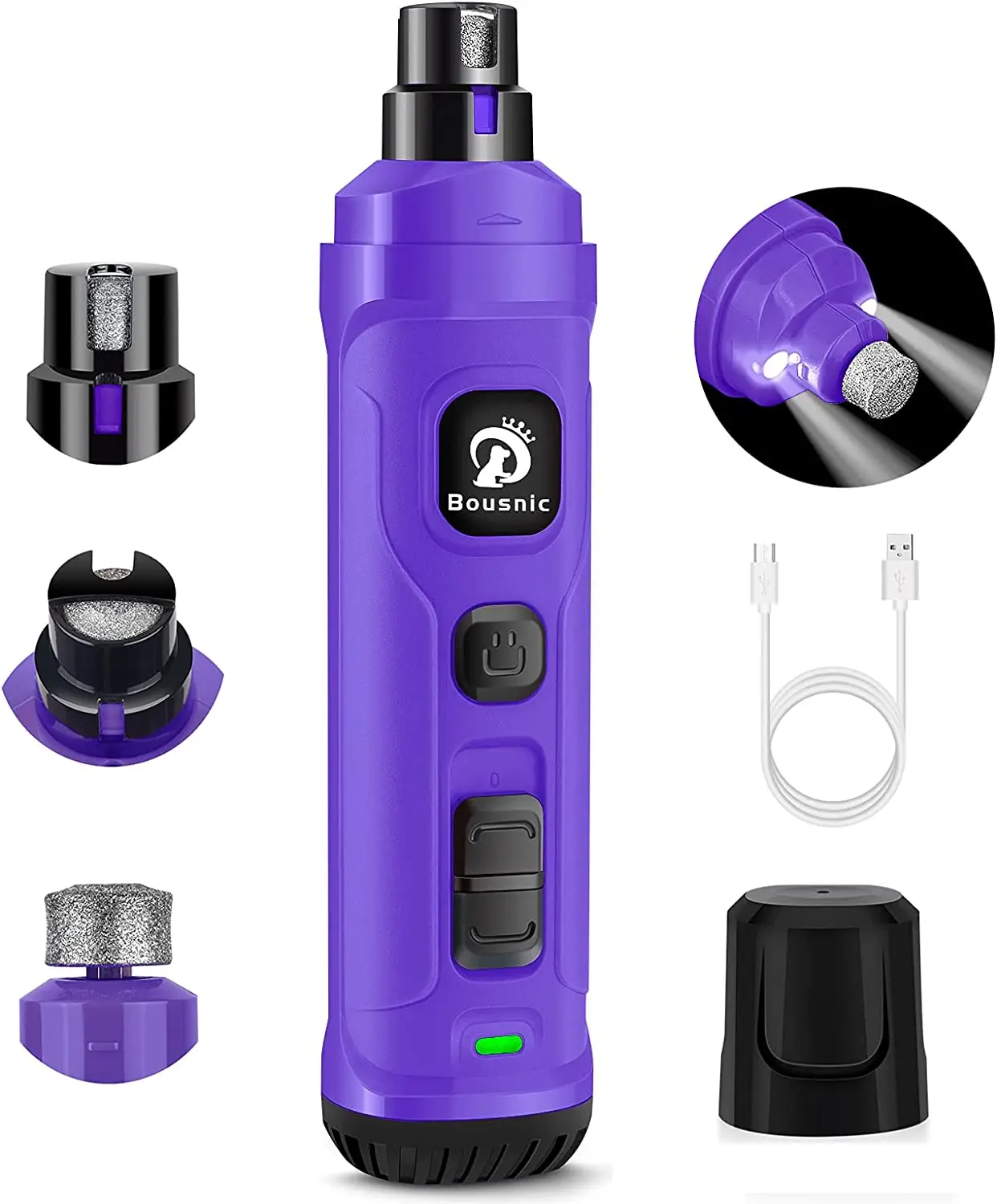 BOUSNIC Dog Nail Grinder with 2 LED Light-Super Quiet Powerful 2-Speed Nail Trimmer File for Small Medium Large Dogs & Cats pet nail grinder