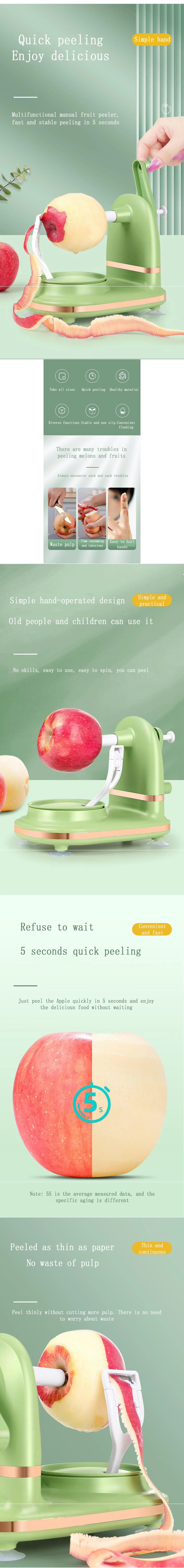 New Hand-cranked Apple Peeler Stainless Fruit Peeler Slicing Machine Apple Fruit Machine Peeled Kit Creative Kitchen Cutter Tool