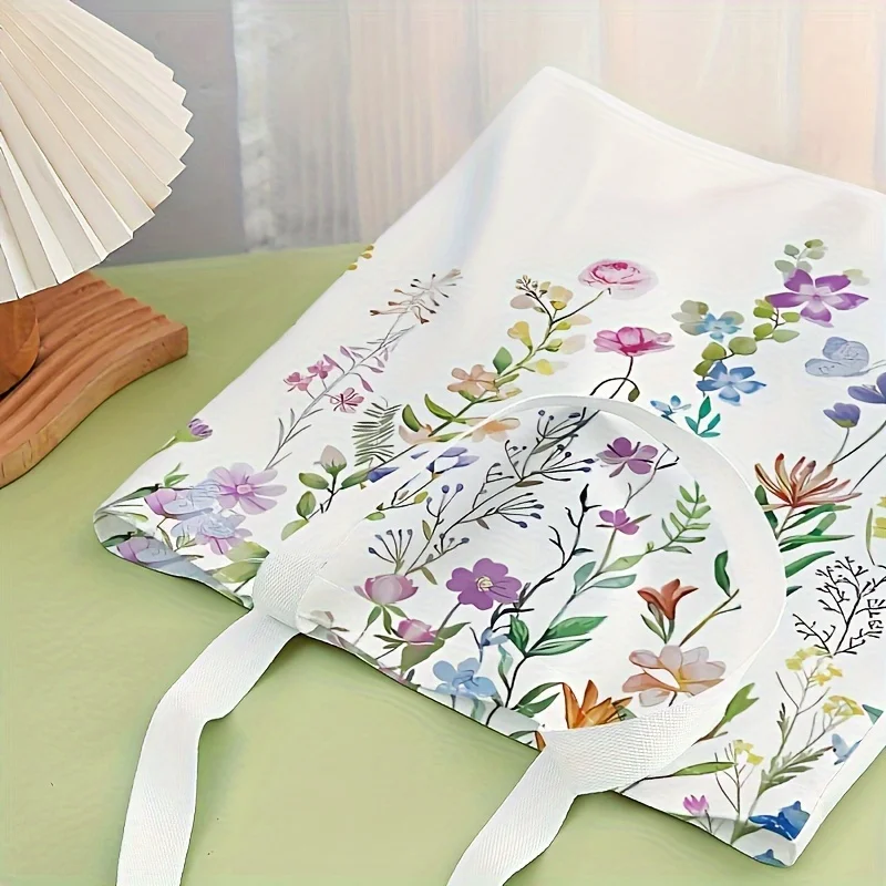 Flower printed tote bag, reusable fashionable backpack, multifunctional handbag, printed canvas shopping bag