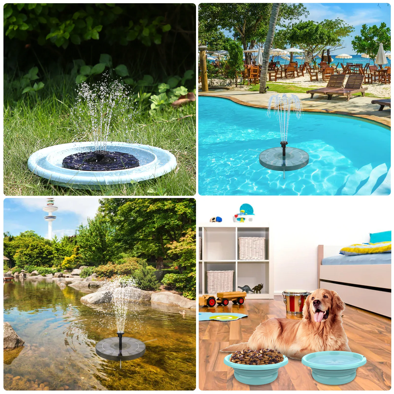 AISITIN – fontaine solaire 2.5W, pompe à eau avec 6 buses pour jardin,  étang, piscine et extérieur