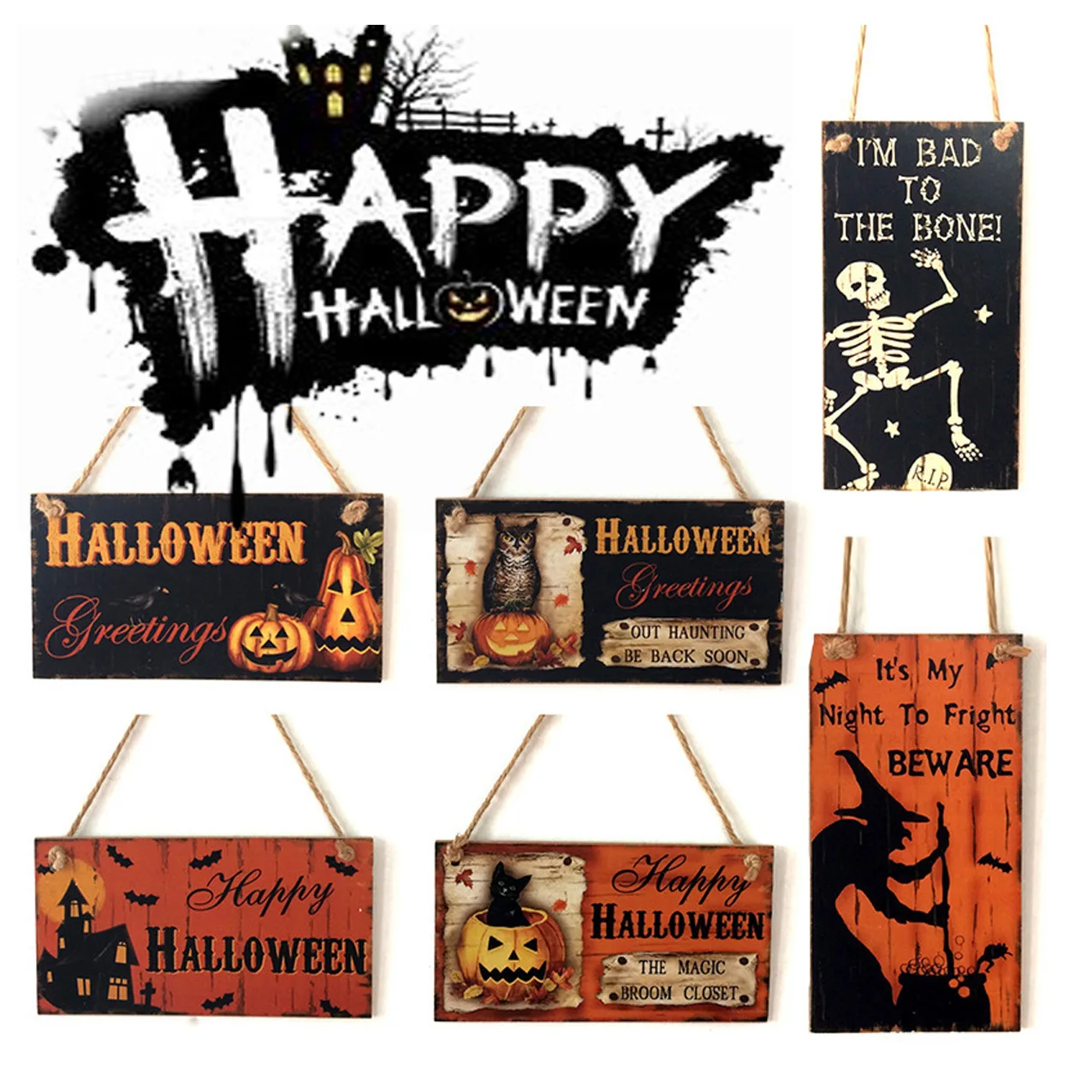 

Halloween Wooden Doorplate Happy Halloween Doorplate Witch Castle Door Hanging Decor 2023 Halloween Party Decor For Home
