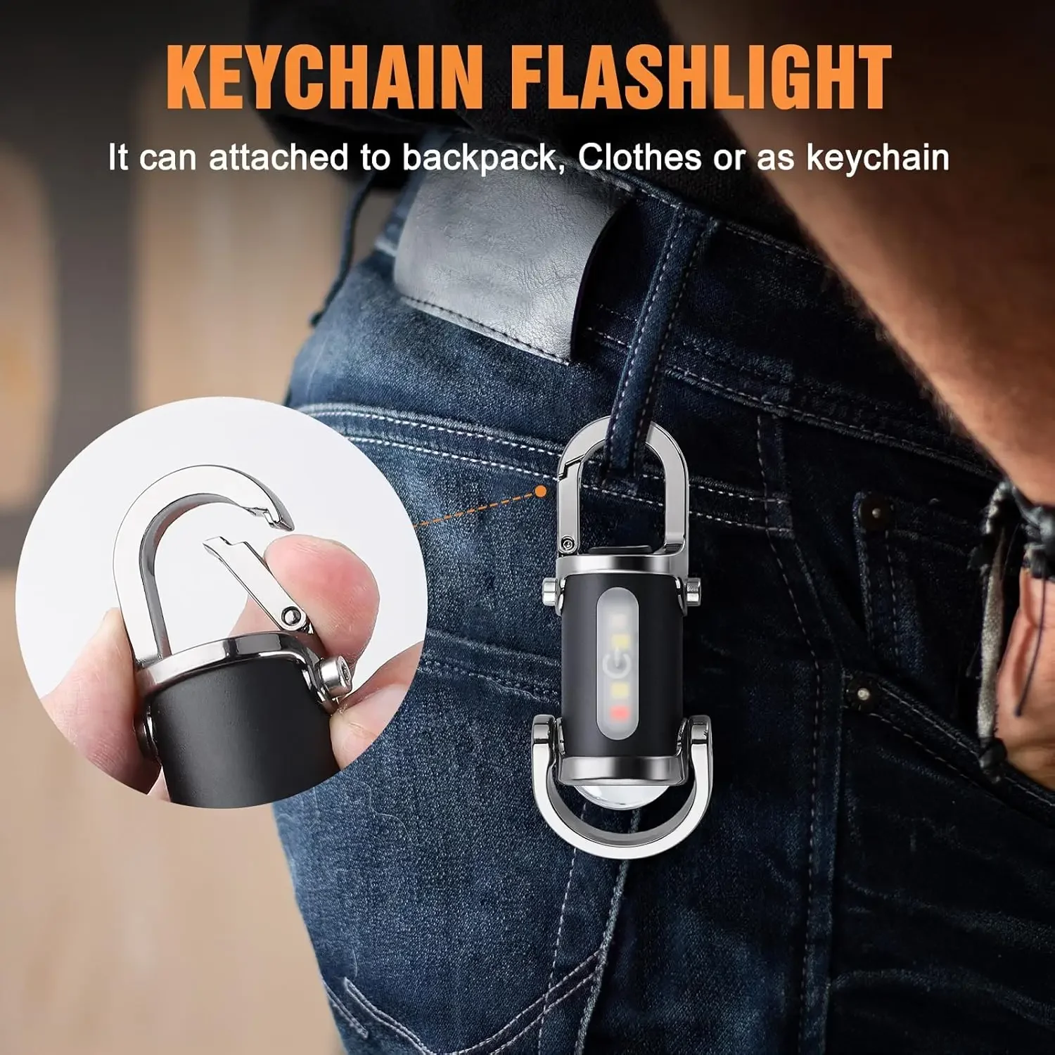 Powerful COB LED Flashlight Keychain USB Rechargeable Hanging Portable Flashlight Waterproof Keyring Camping Walking Pocket Lamp