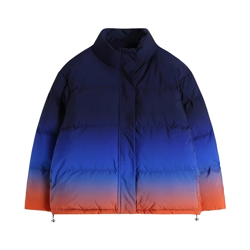 Rainbow Gradient Color Tie-dye Down Cotton Jacket Women's Winter Baggy  Thicken Warm Parkas Long-sleeve Bubble Outerwear Puffer