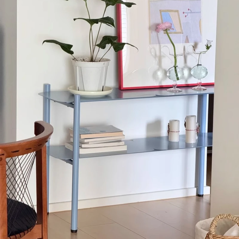 Nordic Blue Plant Shelf Double Layers Book Storage for Living Room Bedroom Corner Display Rack for Modern Aesthetic Flower Stand