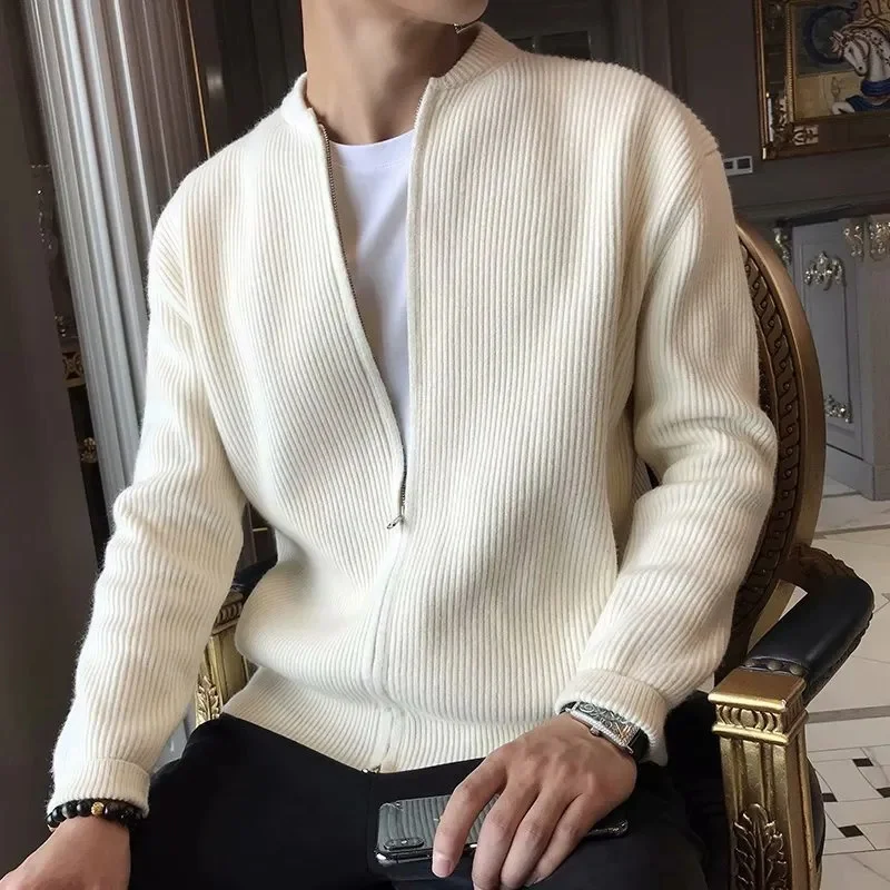 

2023 Men Spring Autumn Warm Cardigan Zipper Sweaters Jackets s Slim Fit Knitted Sweatercoat Thick Sweater Coat