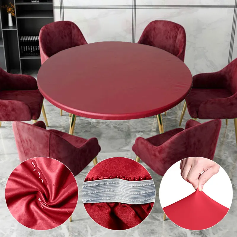 60-130cm Round Elastic Table Cover Protector Cloth Waterproof Oil-proof Dinning Table Cover Polyester Tablecloth Kitchen Supplie table cover tablecloth protector