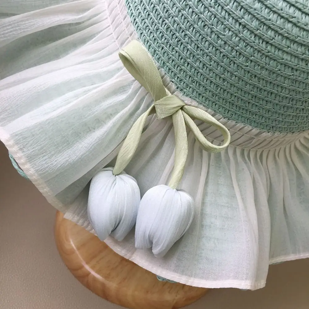 with Same Style Crossbody Bag Tulip Straw Sun Hat Korean Style Anti-UV Sun Hat Girls Bucket Hat Shading Hat Foldable