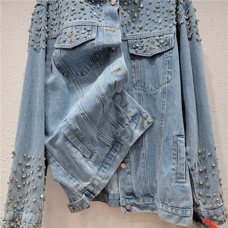 LifeShe Dames spijkerjack met korte pasvorm, met parels en strass steentjes, Wit, XS LifeShe Dames spijkerjack met korte pasvorm, met parels en strass steentjes, Wit, XS