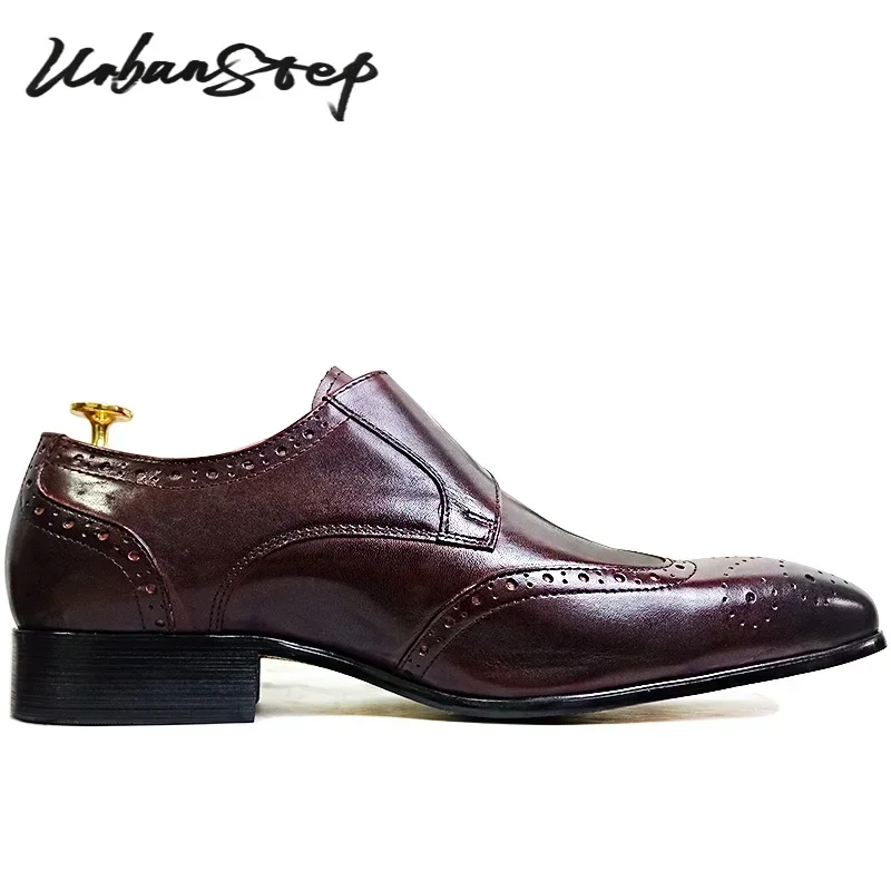 Leather shoes LUXURY MEN'S LOAFERS GENUINE LEATHER BURGUNDY SLIP ON MONK STRAP CASUAL DRESS MAN SHOE BUSINESS OFFICE WEDDING SHOES MEN