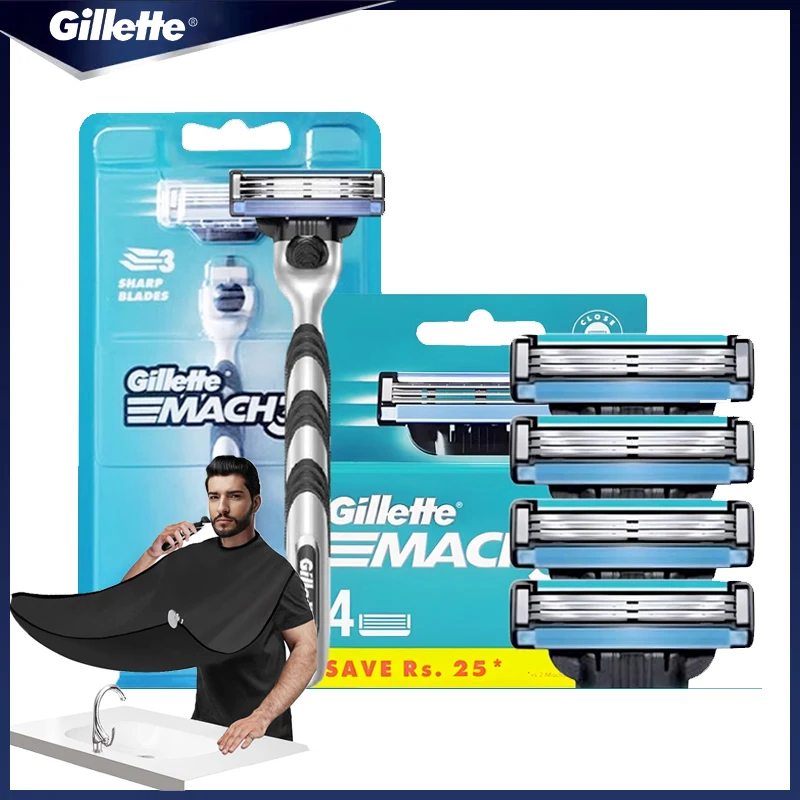 Originale Gillette Mach 3 Rasoio Da Barba Da Uomo Rasoio Di Sicurezza Viso Barba Rasatura Depilazione Rasoio Manuale 4 Pezzi Set Di Lame