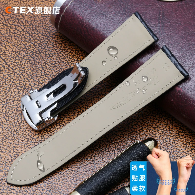 Black Brown blue watchband For Cartier crocodile strap Genuine leather tank Solo key London calibo Men's bracelet 20 22 23 24 25