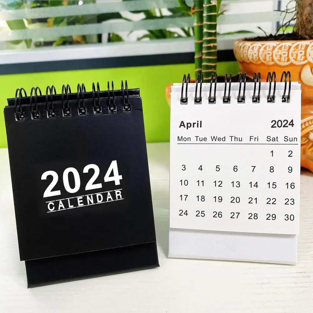 2024 Desk Calendar 2024 Mini English Desk Calendar Portable Standing Monthly Planner for Home Office School with Twin-wire