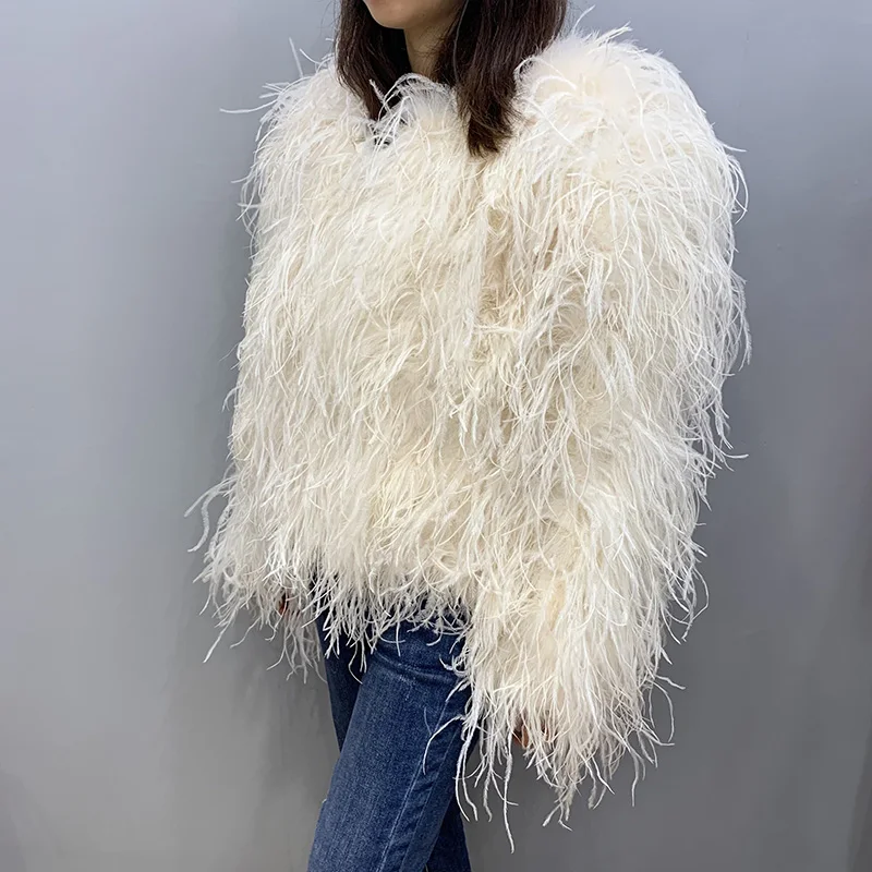 Women Luxury Natural Ostrich Feather Coats Winter Fashion Long