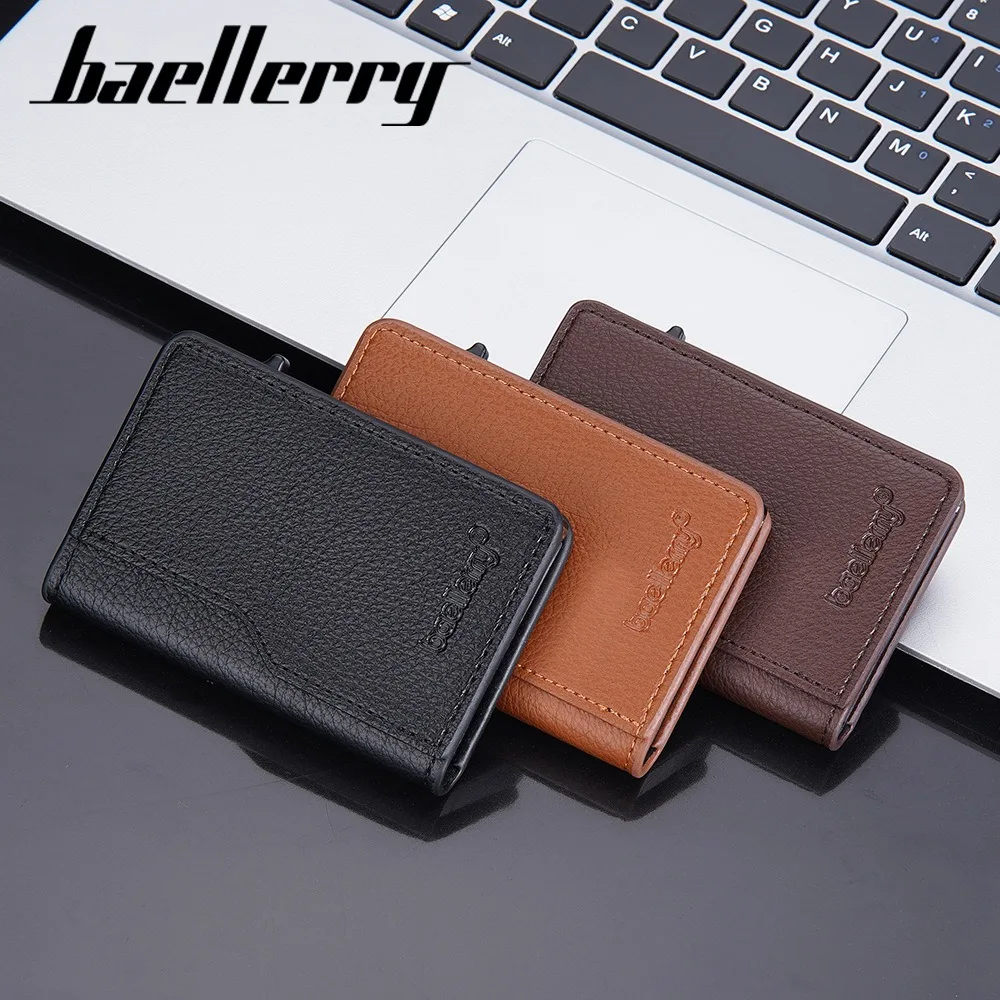 New Baellerry Slide Mechanism Card Case for Men, Aluminum Automatic Pop-Up RFID Shielding Wallet