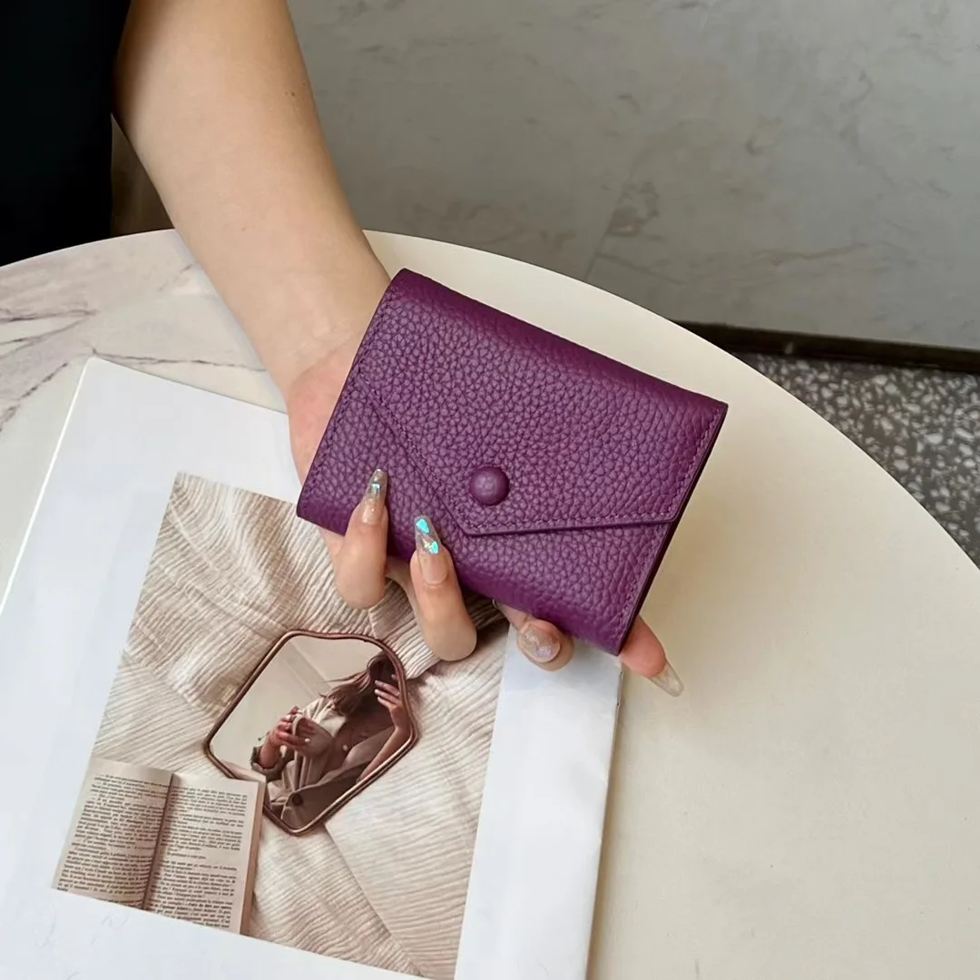 Short Wallet for Women Simple Trifold Cowhide Wallets Korean Fashion Envelope Coin Purse Female Slim Card Holder Genuine Leather