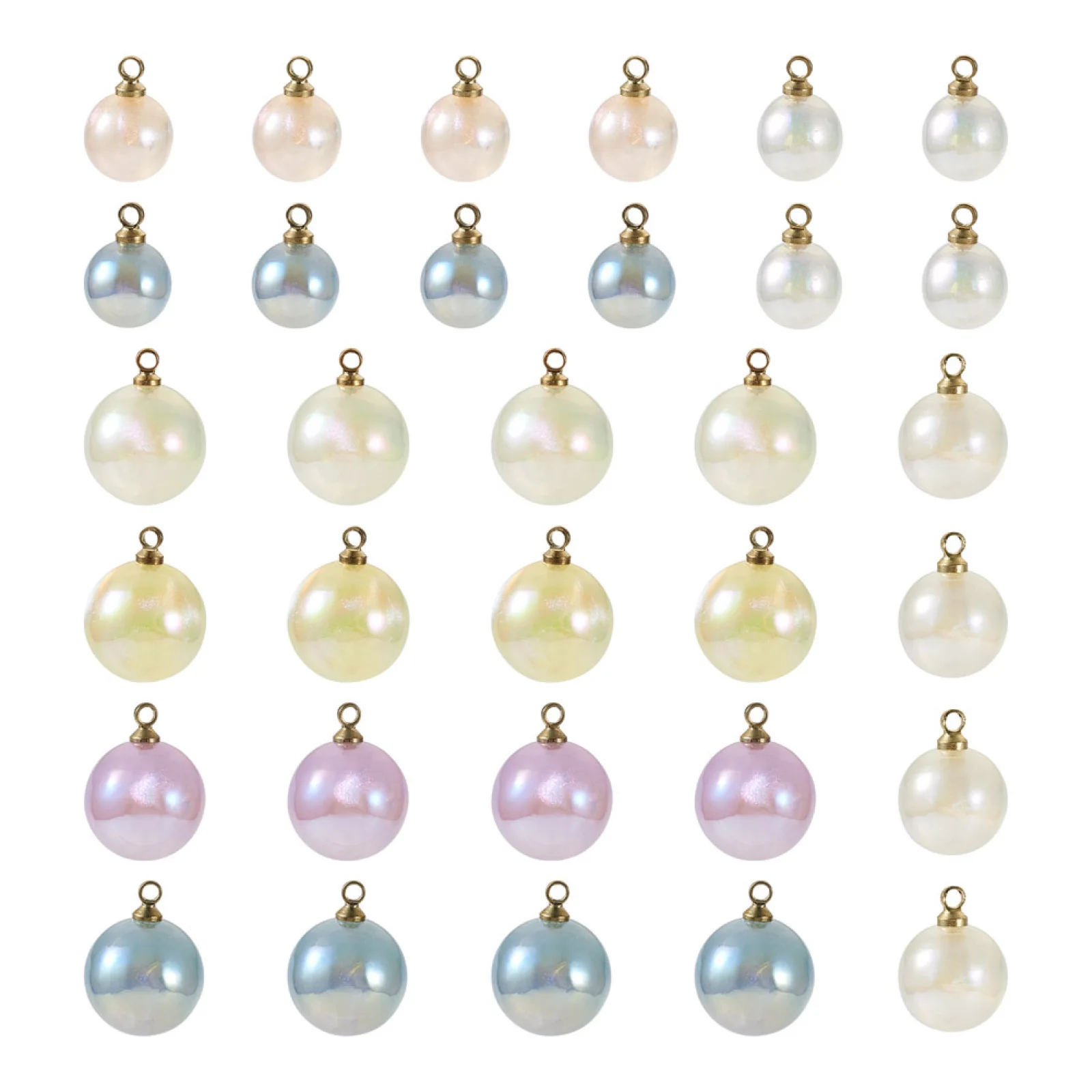 

64Pcs ABS Plastic Round Imitation Pearl Charms Pendant with Brass Finding For Jewelry Making DIY Earrings Necklace Accessories