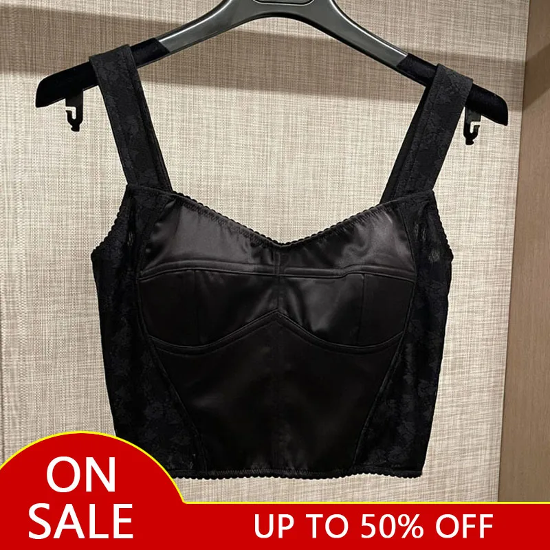 

High Quality Women's Top Corset Vest Fashion Runway All-match Short Top Black Spring Summer