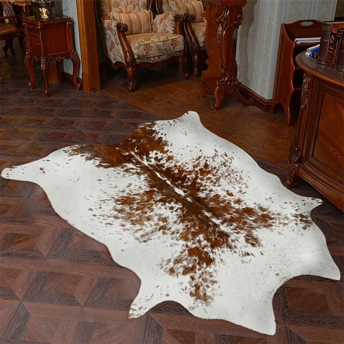 1pc Faux cowhide modern animal area rug, fashion calfskin rug, living room bedroom western decoration leather rug