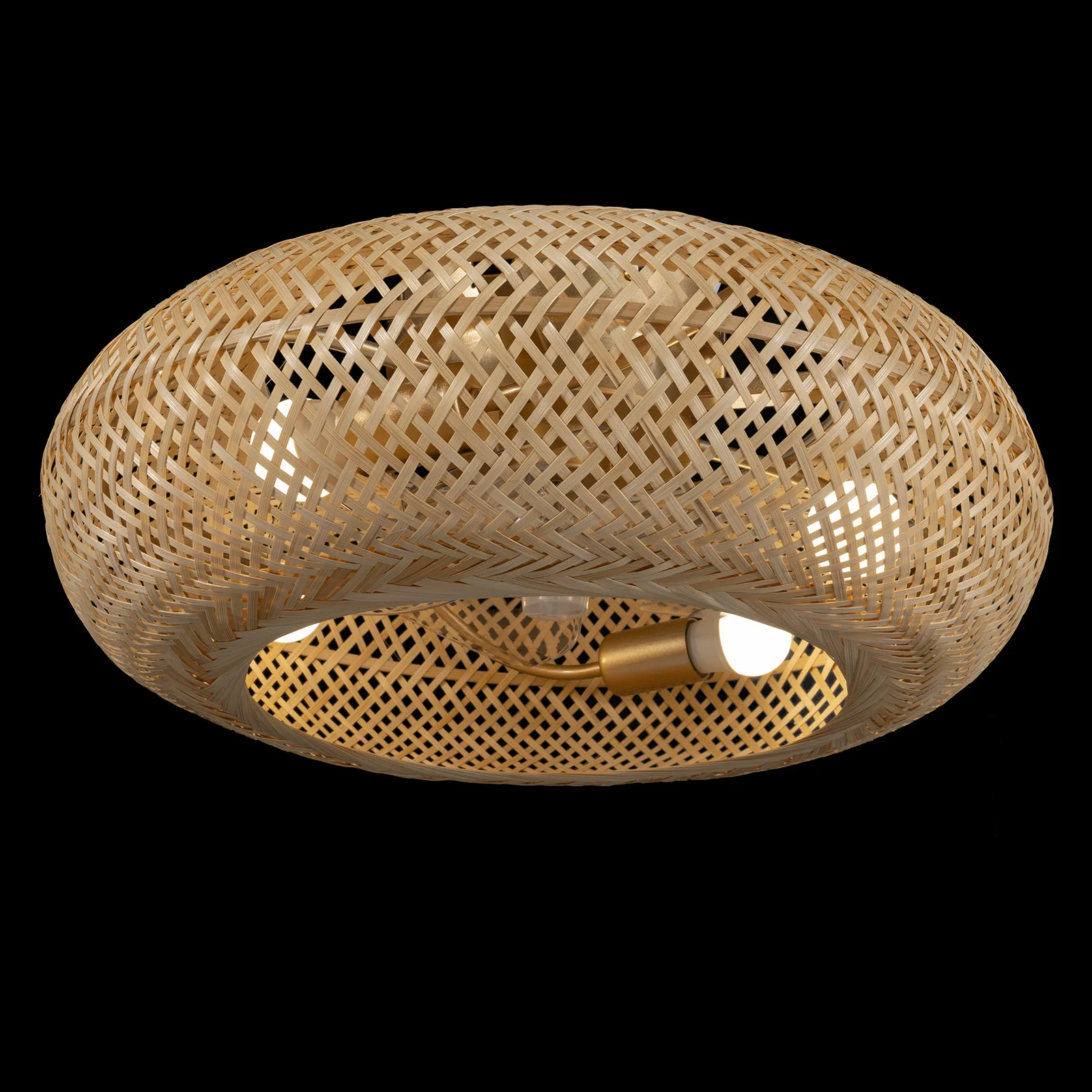 20Inch Countryside Woven Rattan Cage Ceiling Fan Light, 4*E26 Farmhouse Low Profile Ceiling Fan Light with Remote Control