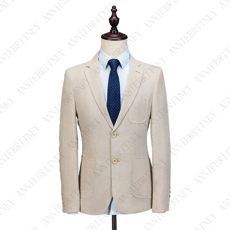 

2024 Latest Coat Pant Designs Beige Summer Causal Linen Suit Beach Wedding Suits for Men Blazer Custom Slim Fit Bussiness Tuxedo