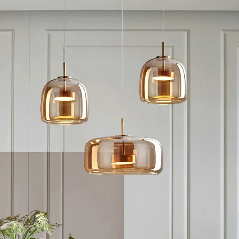 LED Modern Glass Pendant Light Amber Hanging glass Lamp For Dining Room Bar Indoor Decor Lighting Bedroom Bedside Led Luminaire Pendant Lights Pendant Lamp Rope Pendant Lamp