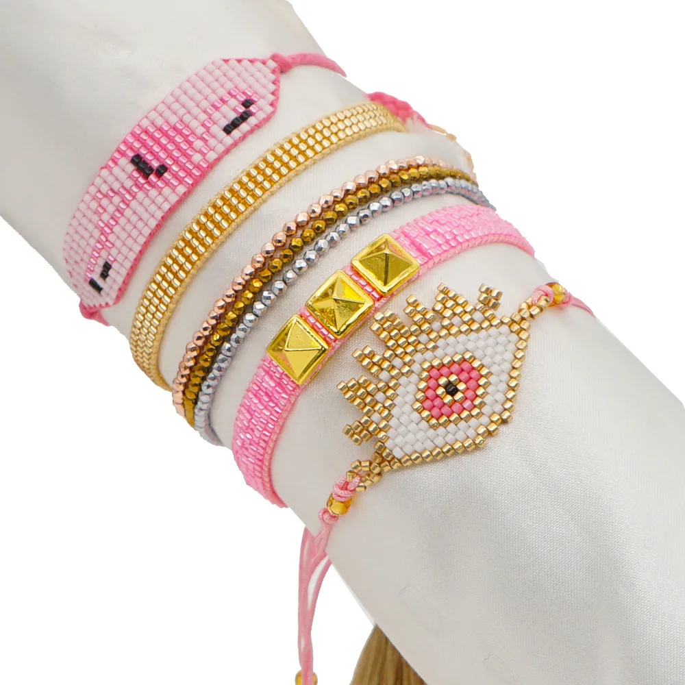 

Simple fashion lucky eye ethnic style Miyuki rice beads hand-woven flamingo beaded bracelet women
