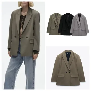 PB & ZAS봄 여름 2023 신상 출퇴근 레저 패션 정장, 라펠 루즈 더블 브레스트 블레이저