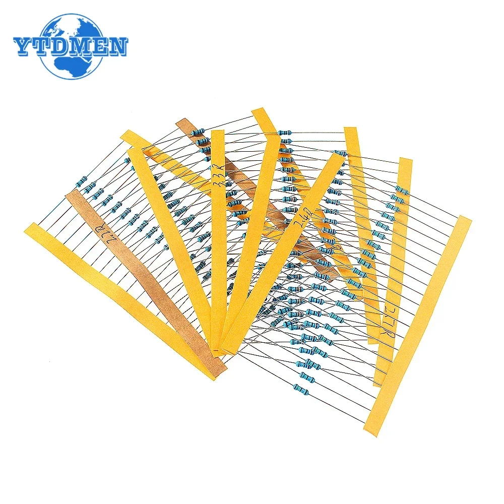 120pcs 1/4W 1% Metal Film Resistance Car Airbag Repair Resistor 2ohm 2.2ohm 2.4ohm 2.7ohm 3ohm 3.3ohm 6 Types Resistor Kit 0.25W