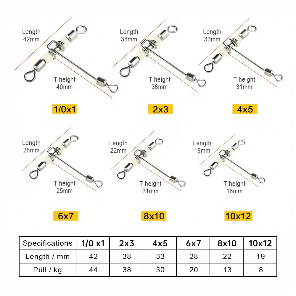 3 Way Luminous T-shape Swivels Fishing Line Connector 10pcs
