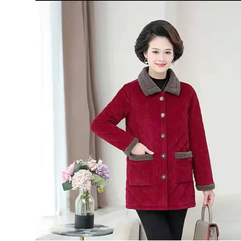 Corduroy Winter Coat Women Puffer Jacket Winter New Korean Style Long Ladies Over-the-knee Cotton Padded Jacket Keep Warm