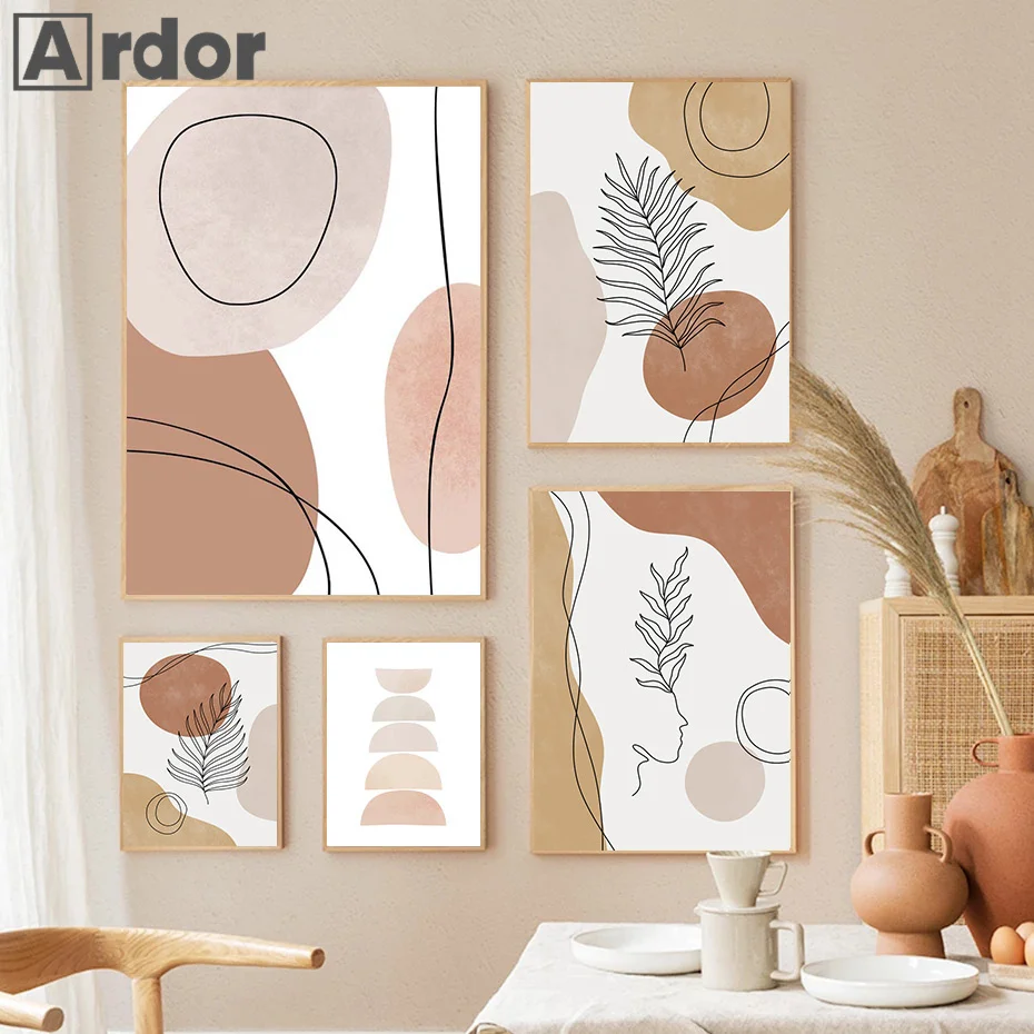 Abstract Sun Rising Rainbow Leaf Canvas Painting Geometric Line Wall Art Pictures Boho Posters And Prints Living Room Home Decor