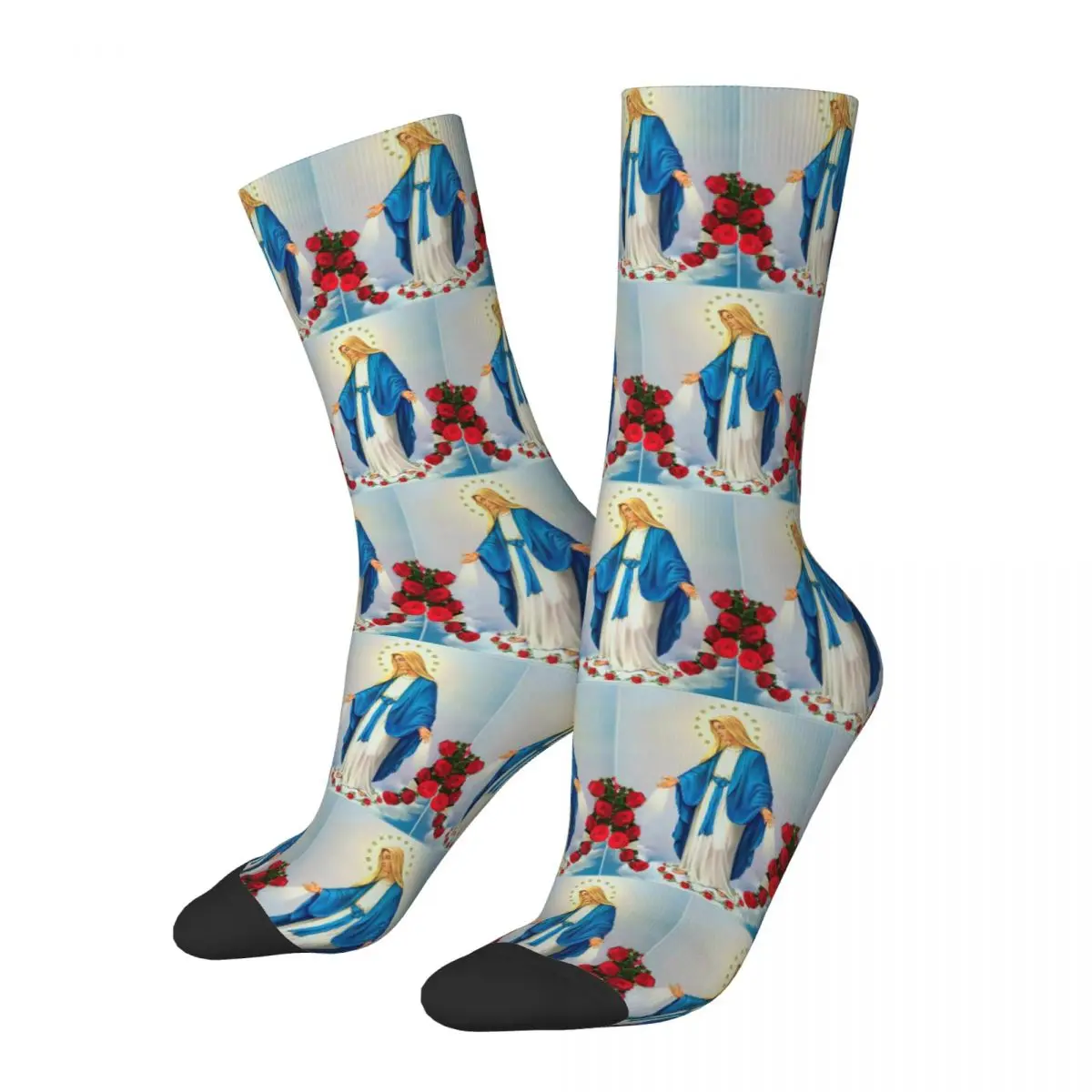 

Retro Jesus Virgin Mary Basketball Socks Christian Catholic Polyester Middle Tube Socks for Women Men Non-slip