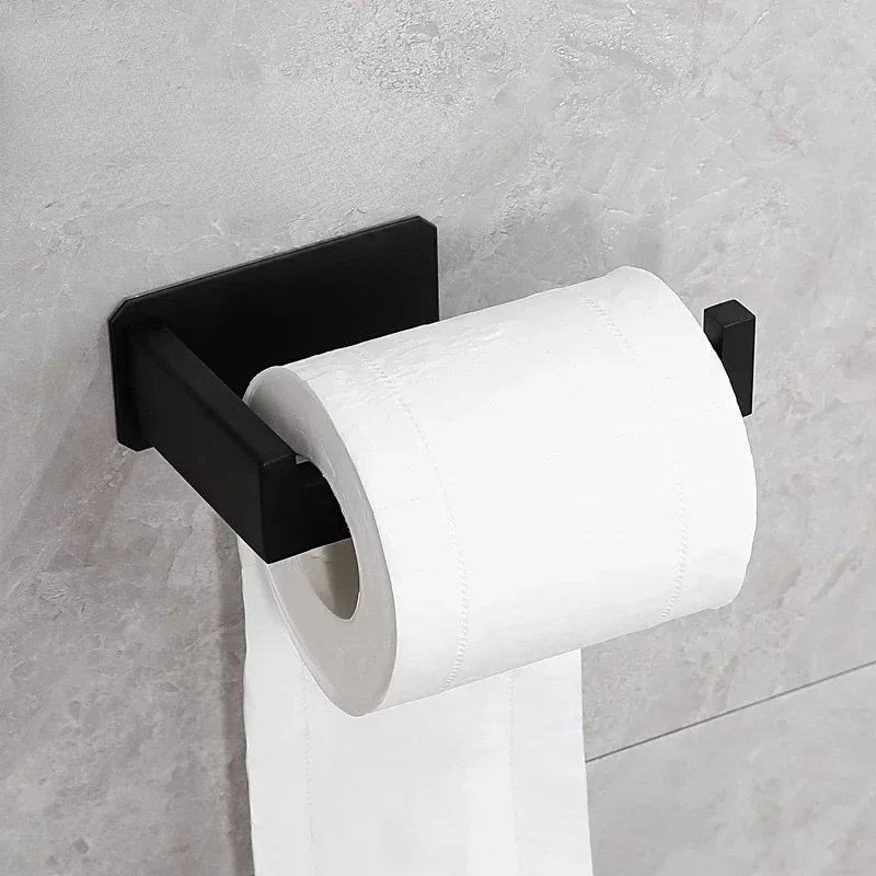 Toilet Paper Holder 1PC Stainless Steel Toilet Roll Holder Self Adhesive in Bathroom Tissue Paper Holder Black Finish Easy Installation no Screw