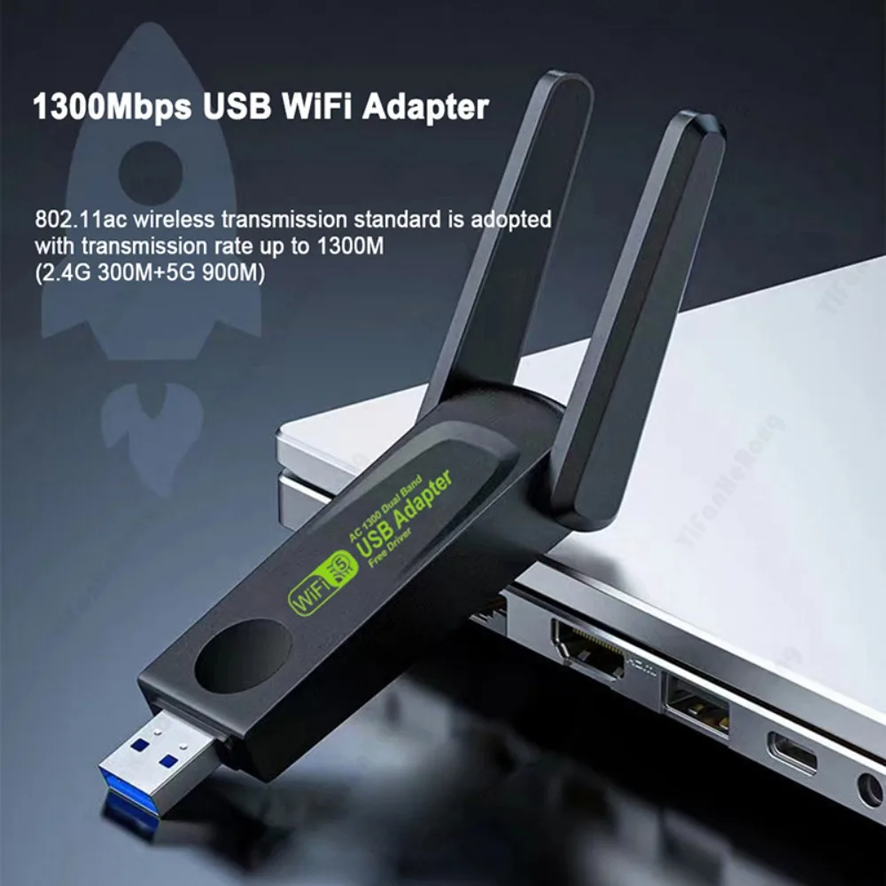 Grwiibeou 무선 USB WiFi 어댑터 1300Mbps Wifi 동글 USB 네트워크 카드 PC 데스크탑 노트북 용 듀얼 밴드 2.4G/5G 수신기