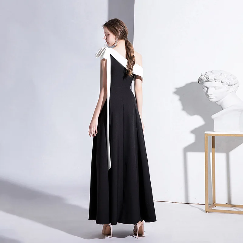 LANMU Black Evening Dress Women's New 2024 summer One Shoulder Style Banquet Slim Long Daily Prom Gown Graduation Party Dress
