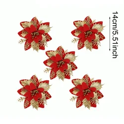 Ornements de fleurs artificielles en paillettes festives pour les décorations de Noël et du Nouvel An