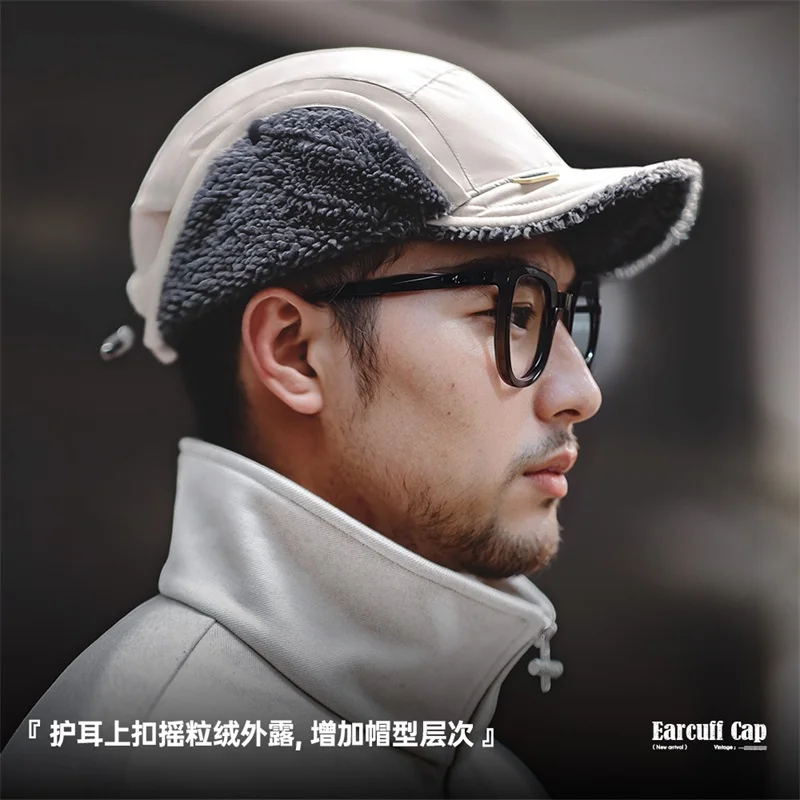 Outdoor Earcuff Cap Vintage Fleece Ear Protection Hat Barnd Flat Brim winter hat earflap hat Winter 56-62cm Beanie