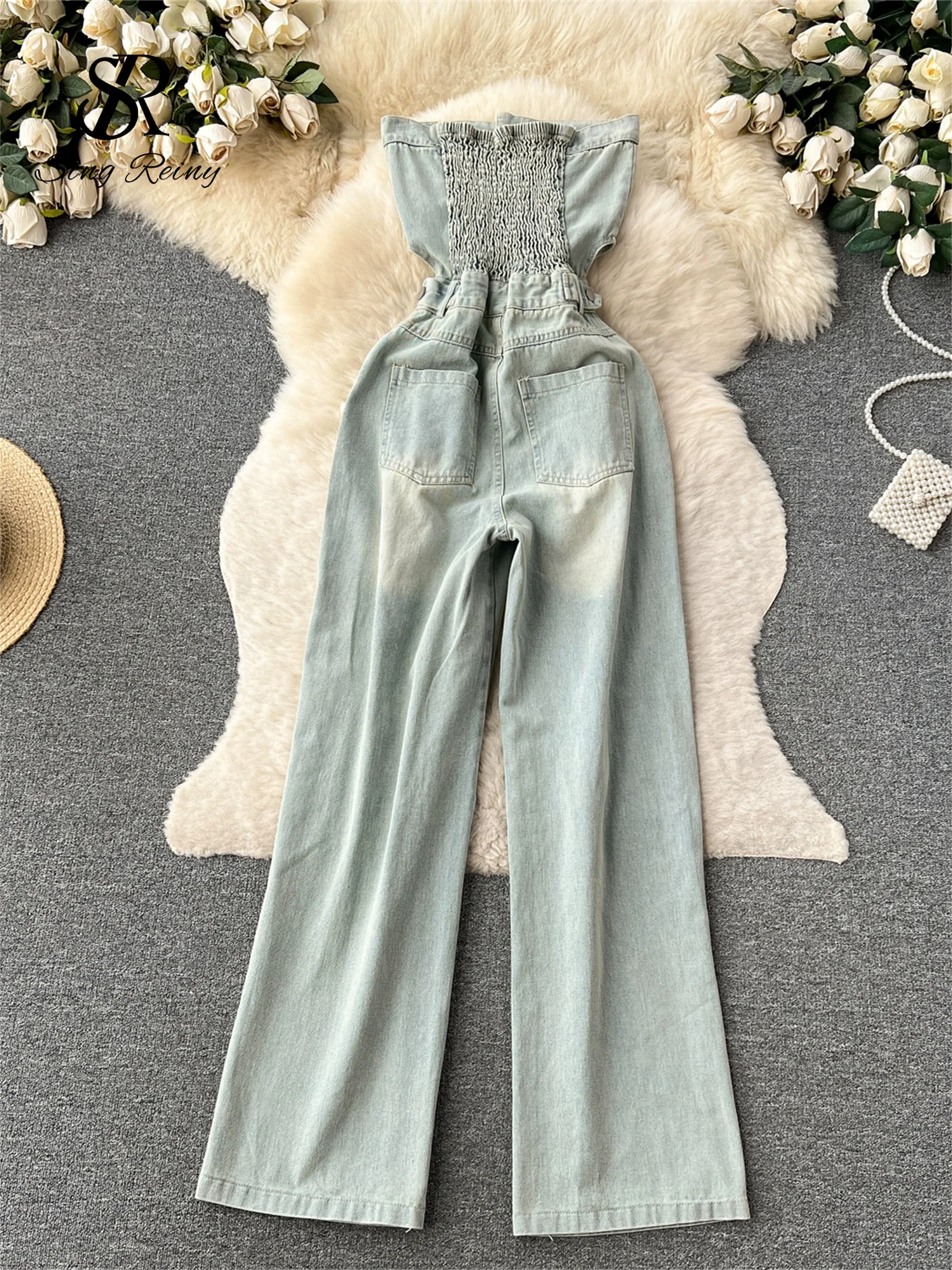 SINGREINY American Retro Streetwear Denim Jumpsuits Zipper