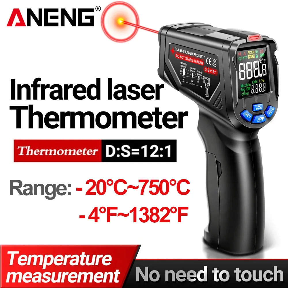 ANENG TH06 Infrarot-Laserthermometer -20 ℃ ~750 ℃ VA Reverse Industrielle Temperaturmessgerät mit 12:1 Optischer Auflösung und Emissionsgrad-Einstellung