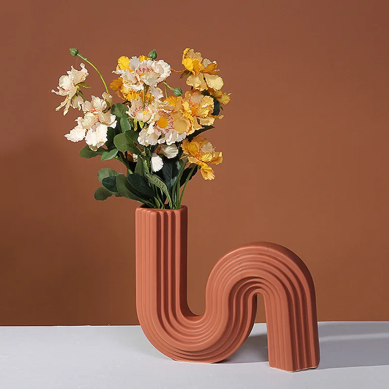 

Nordic Simple Geometry S-shape Ceramic Flower Vases Modern Floral Pots Ornaments Crafts Table Home Decors Dried Flower Container