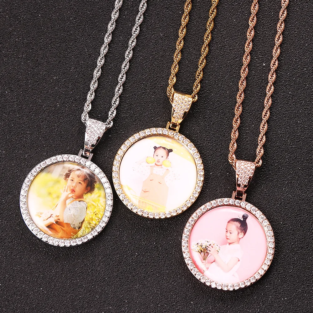 DIY photo memory frame solid color round pendant hip-hop jewelry necklace jewelry