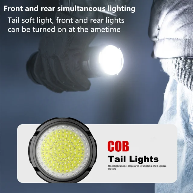 High Power LED Flashlight With Display COB Tail Light lantern Built-in 9000Mah battery Type-C Rechargeable USB Torch for Fishing - Image 2