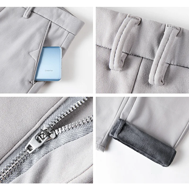Winter Neue Fleece Freizeithose Herren Business Klassische Plüsch-Hose Warm Dick Männliche Elastische Gerade Formelle Hose – Detail 4