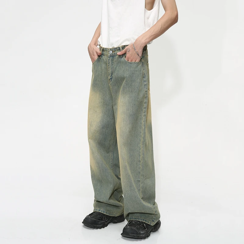 IEFB Vintage Gradient Baggy Jean Trousers Trend Men's Fashion Distressed Y2k Style Personality Wide Leg Casual Denim Pant 9C1149 5