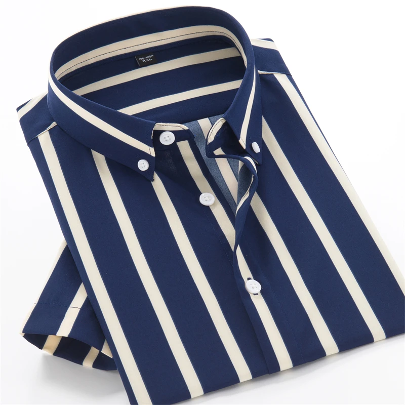 

6XL 7XL 8XL 9XL 10XL Plus Size Men's Loose Striped Short Sleeve Shirts Summer Branded Business Casual Stretch Lightweight Shirts