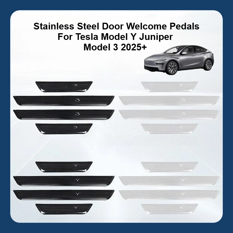 Edelstahl-Tür-Willkommenspedale für Tesla Model Y Juniper Model 3 2025+, Schweller-Schutzstangen, Abdeckung für den Innenraum, Autozubehör